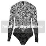 Mandala Printed Long Sleeve Swimwear One-piece Surfing Swimsuit