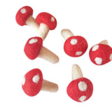 Five Handmade Woolen Felt Mushrooms
