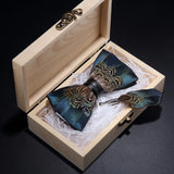 Handmade Woodland Feather Bow Ties & Lapel Pin Gift Box Set