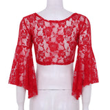 Flare Sleeve Floral Lace Wrap Top Dance Costume Cover Up Cardigan Wraps