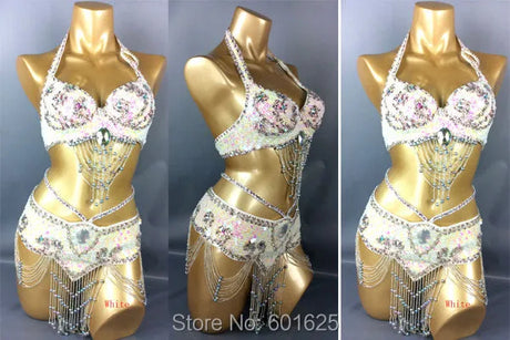 Beaded Sequins Belly Dancing Belt+Bra Samba Costumes