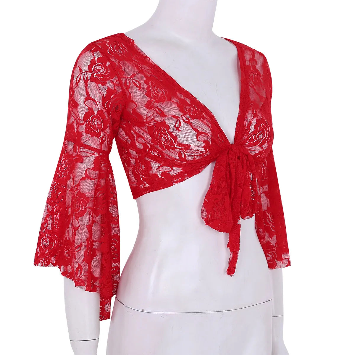 Flare Sleeve Floral Lace Wrap Top Dance Costume Cover Up Cardigan Wraps
