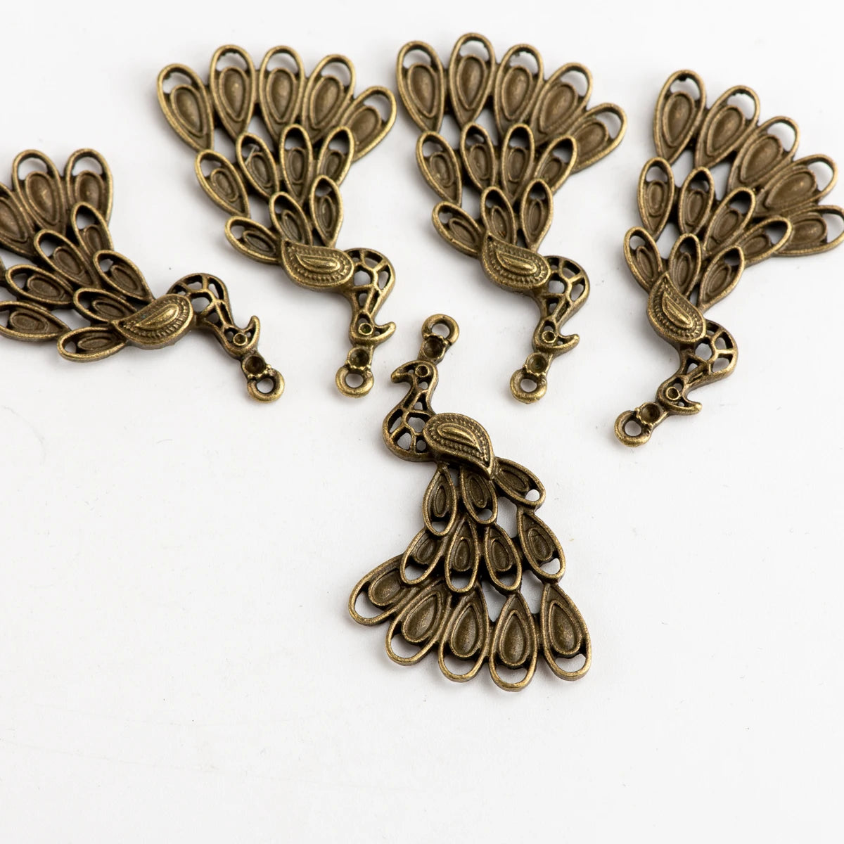 Five Peacock Pendants Charms for DIY Jewellery Making