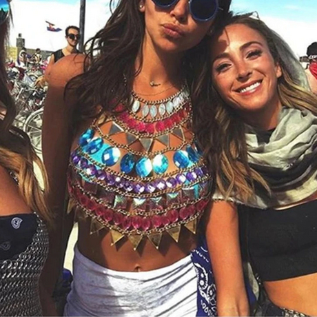 Gem Patchwork Festival Halter Tops Party Crop Top