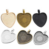 Ten Heart Cabochon Pendant Bases 25mm Alloy Bezel Trays DIY Jewellery Making Supplies