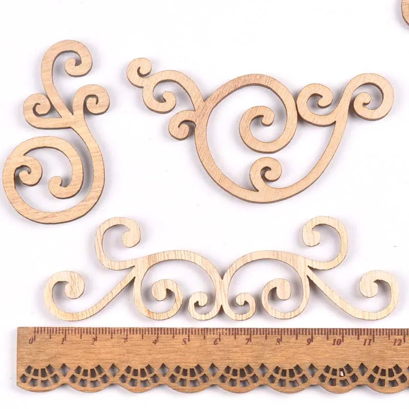 8Pcs Flower Swirl Wood Slices DIY Crafts Scrapbooking Home Decor Wood Lace Corners
