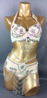Beaded Sequins Belly Dancing Belt+Bra Samba Costumes
