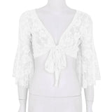 Flare Sleeve Floral Lace Wrap Top Dance Costume Cover Up Cardigan Wraps