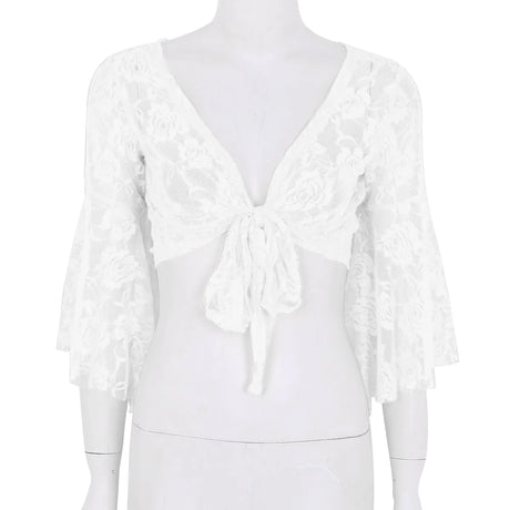 Flare Sleeve Floral Lace Wrap Top Dance Costume Cover Up Cardigan Wraps