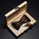 Handmade Woodland Feather Bow Ties & Lapel Pin Gift Box Set