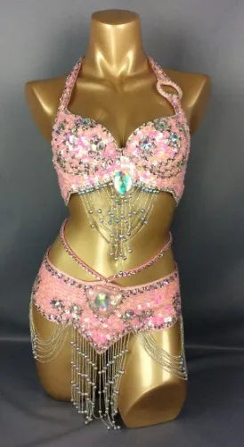 Beaded Sequins Belly Dancing Belt+Bra Samba Costumes