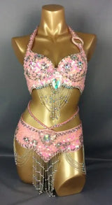 Beaded Sequins Belly Dancing Belt+Bra Samba Costumes