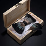 Handmade Woodland Feather Bow Ties & Lapel Pin Gift Box Set