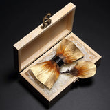 Handmade Woodland Feather Bow Ties & Lapel Pin Gift Box Set