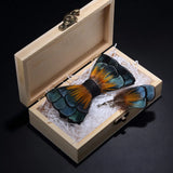 Handmade Woodland Feather Bow Ties & Lapel Pin Gift Box Set