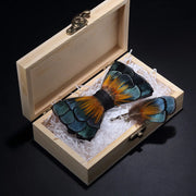 Handmade Woodland Feather Bow Ties & Lapel Pin Gift Box Set