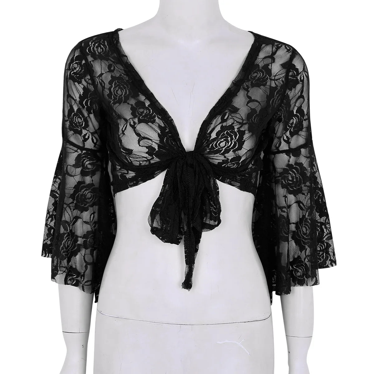 Flare Sleeve Floral Lace Wrap Top Dance Costume Cover Up Cardigan Wraps