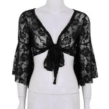 Flare Sleeve Floral Lace Wrap Top Dance Costume Cover Up Cardigan Wraps