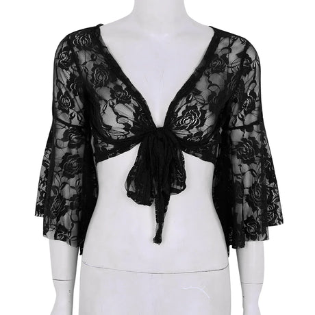Flare Sleeve Floral Lace Wrap Top Dance Costume Cover Up Cardigan Wraps