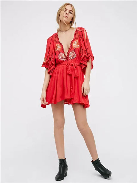 Rory's Boho Embroidered Short Dress Long Top