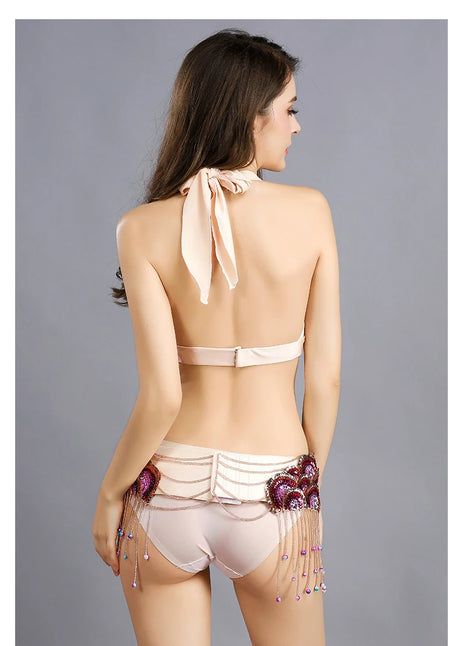 Peacock Belly Dance Beaded Bra and Belt Set