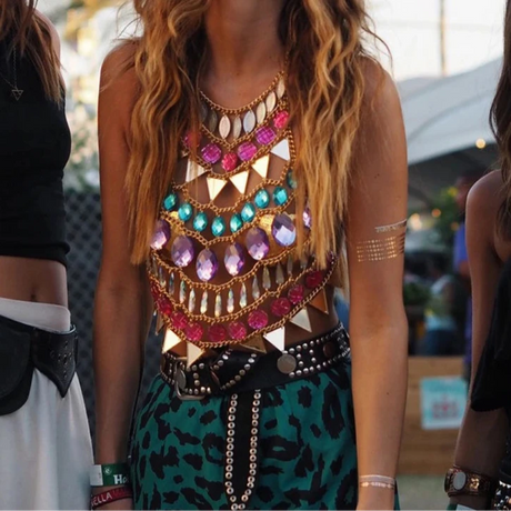 Gem Patchwork Festival Halter Tops Party Crop Top