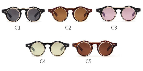 Round Steampunk Flip Up Sunglasses