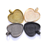 Ten Heart Cabochon Pendant Bases 25mm Alloy Bezel Trays DIY Jewellery Making Supplies
