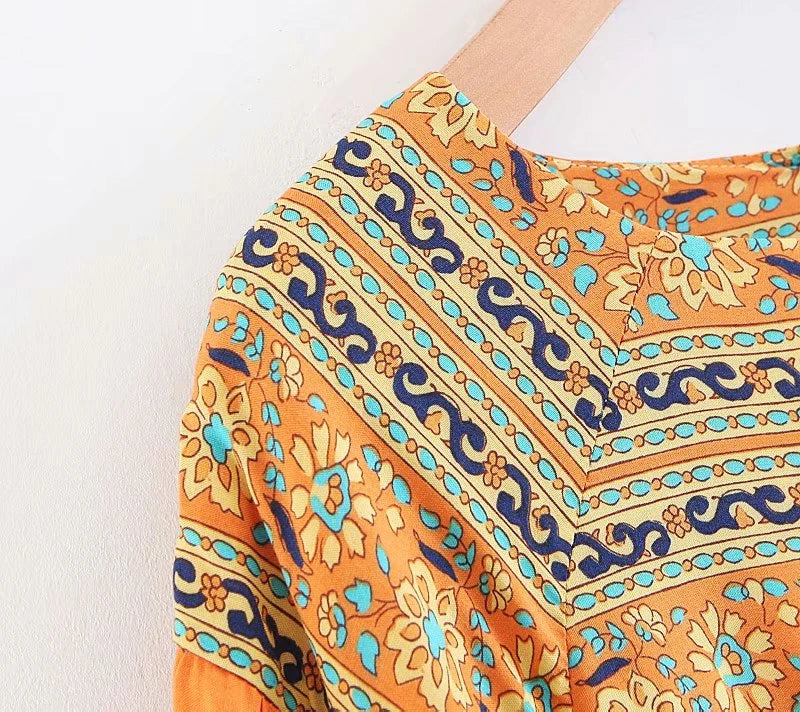 Sayra's Boho Sunshine Yellow Floral Print Long Sleeve Blouse Shirt