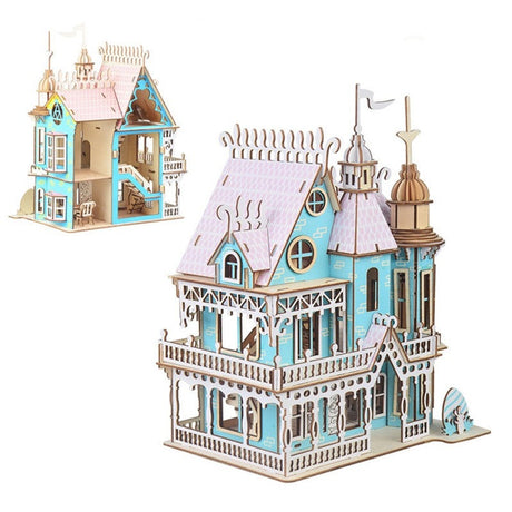 Painted Wooden Doll House with Furniture DIY Craft Kit
