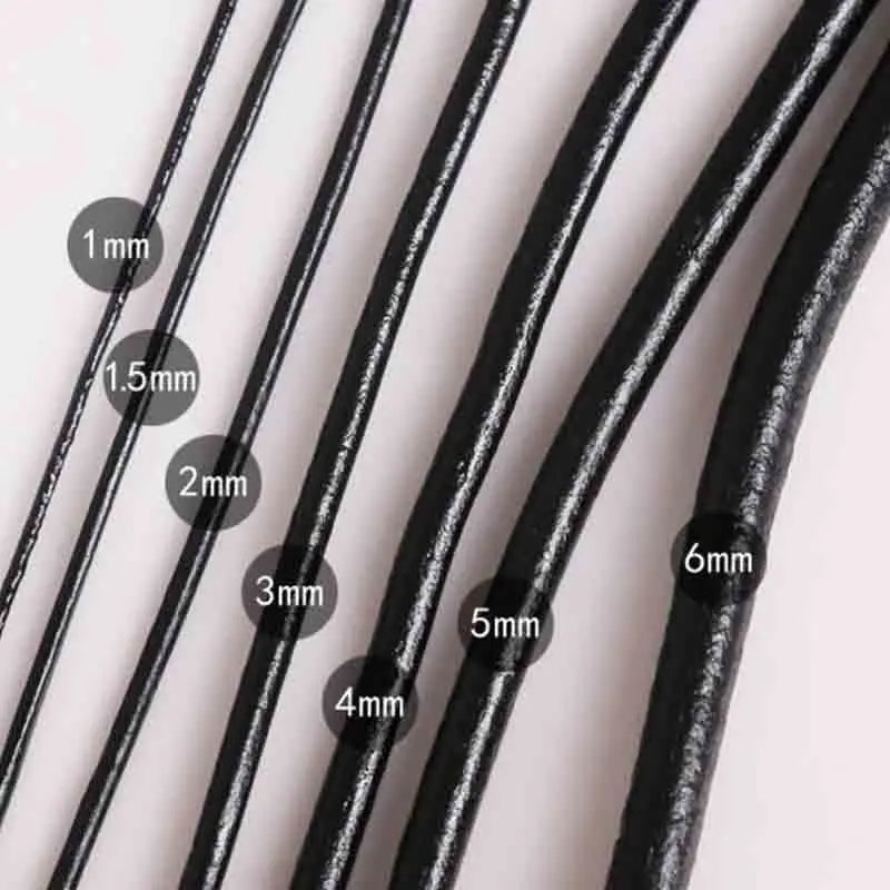 Round Single Strand Black Genuine Leather Cords 1.5mm 3mm 4mm 5mm 6mm