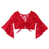 Flare Sleeve Floral Lace Wrap Top Dance Costume Cover Up Cardigan Wraps