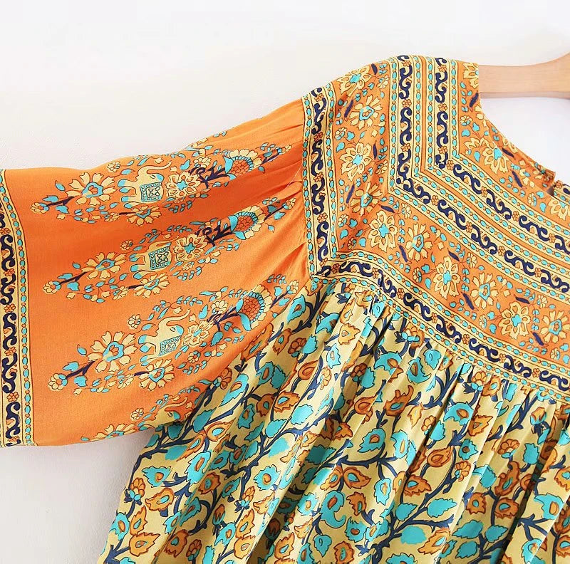 Sayra's Boho Sunshine Yellow Floral Print Long Sleeve Blouse Shirt