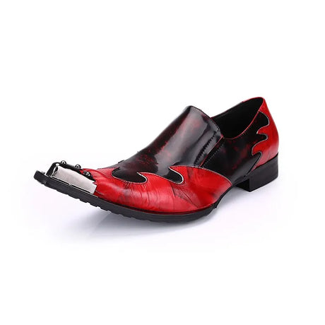 Flaming Rock Mens Dress Shoes Red Faux Leather Pointed Iron Toe Shoes for Men