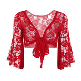 Flare Sleeve Floral Lace Wrap Top Dance Costume Cover Up Cardigan Wraps