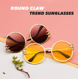 Claw Gripped Round Sunglasses Gothic Gold Metal Frame Shades