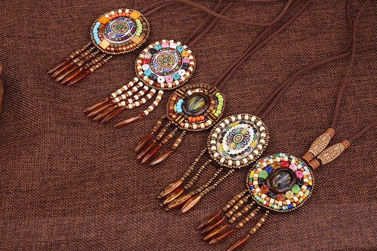 Handmade Beaded Leather Boho Necklaces