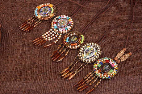 Handmade Beaded Leather Boho Necklaces