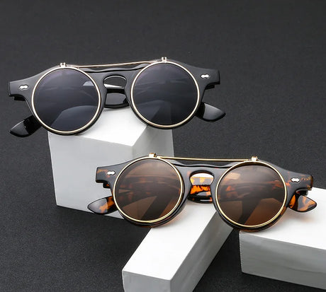 Round Steampunk Flip Up Sunglasses