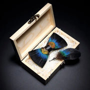 Handmade Woodland Feather Bow Ties & Lapel Pin Gift Box Set