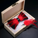 Handmade Woodland Feather Bow Ties & Lapel Pin Gift Box Set
