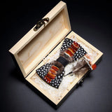 Handmade Woodland Feather Bow Ties & Lapel Pin Gift Box Set