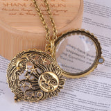 Magnifying Glass Pendant Sun with Moon and Stars Necklace