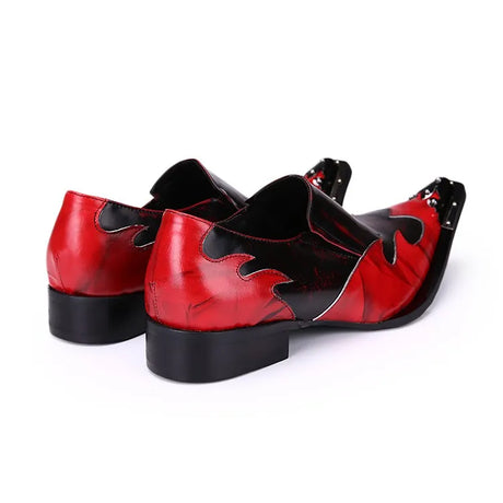 Flaming Rock Mens Dress Shoes Red Faux Leather Pointed Iron Toe Shoes for Men