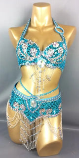 Beaded Sequins Belly Dancing Belt+Bra Samba Costumes