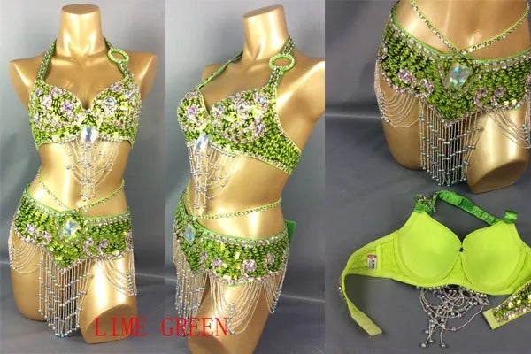 Beaded Sequins Belly Dancing Belt+Bra Samba Costumes