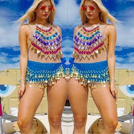 Gem Patchwork Festival Halter Tops Party Crop Top