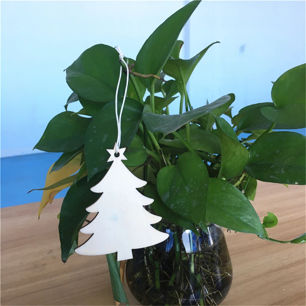 10PCS Wooden Tree Ornaments for Christmas Tree Hanging Craft DIY
