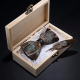 Handmade Woodland Feather Bow Ties & Lapel Pin Gift Box Set