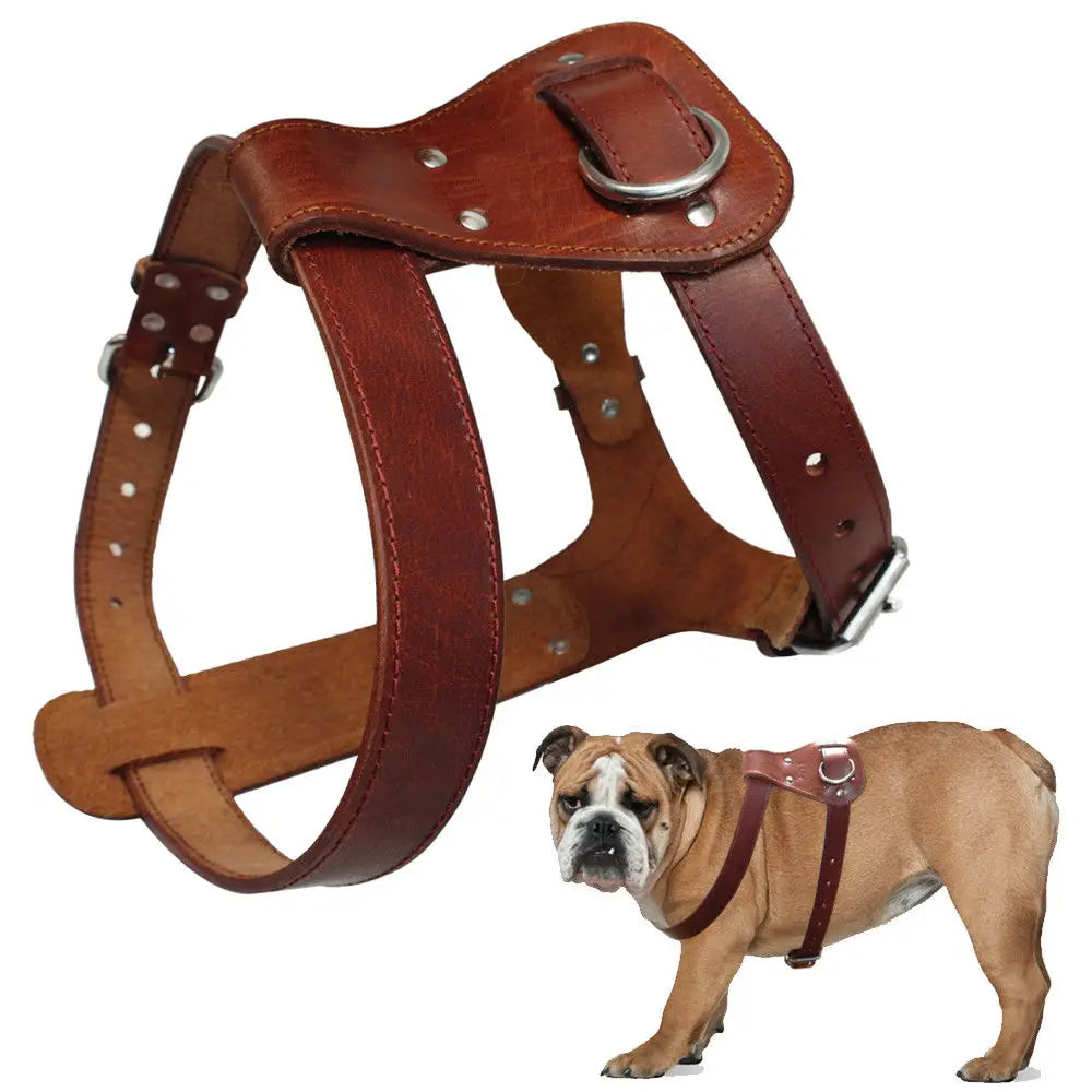 Genuine Leather Dog Harness Brown Real Leather Adjustable Straps Medieval Cosplay